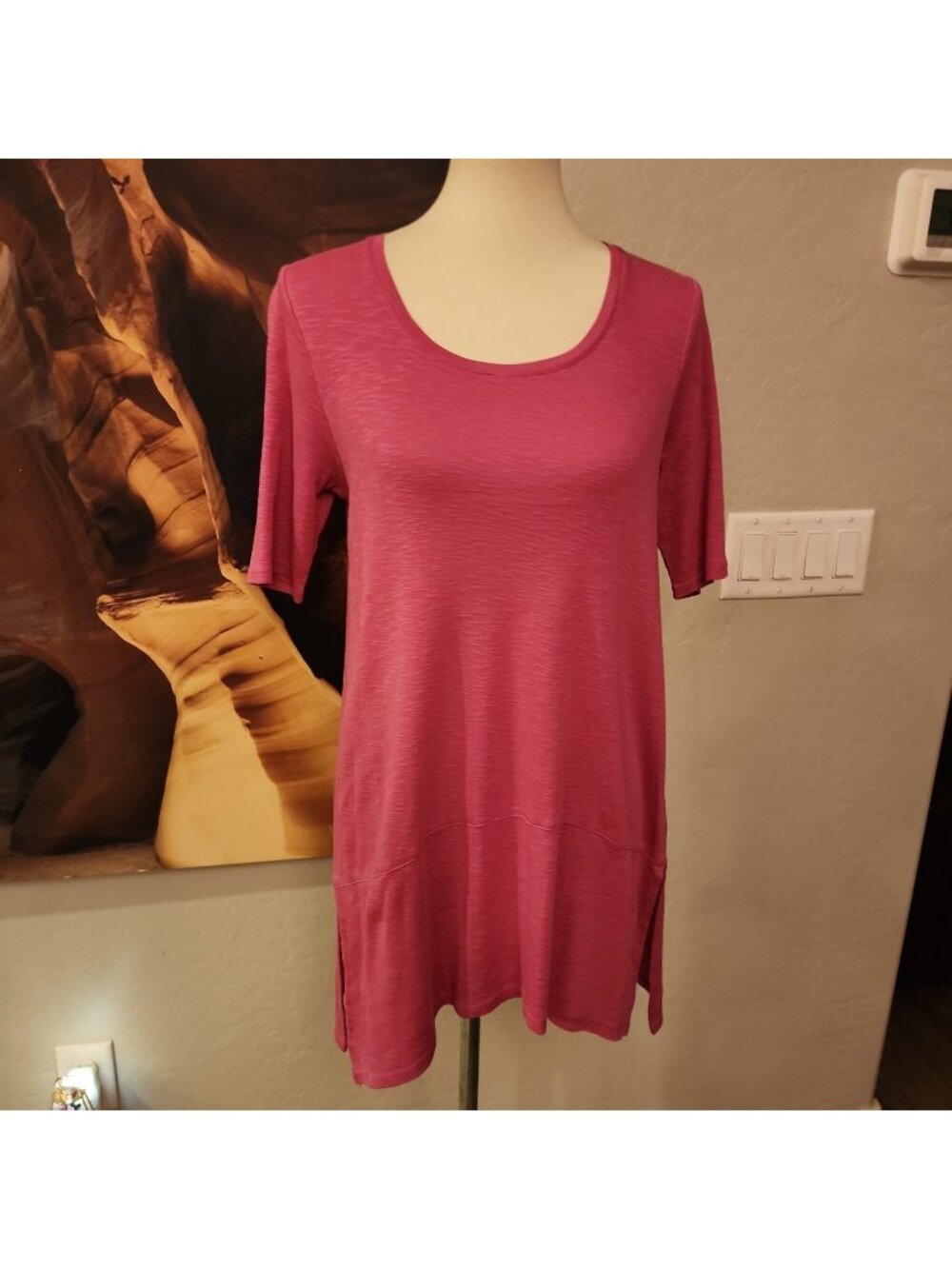J Jill Pima Dipped-hem Tunic Cotton Shirt Small Pink Short Sleeve